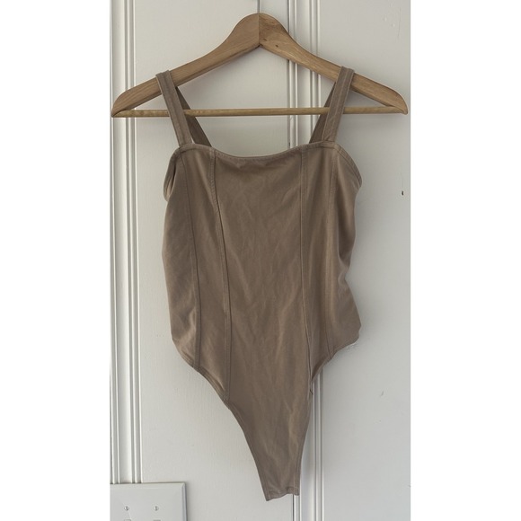 H&M Tops - H&M Taupe Square‎ Neck Bodysuit XS Sleeveless Stretch Minimalist Neutral Top